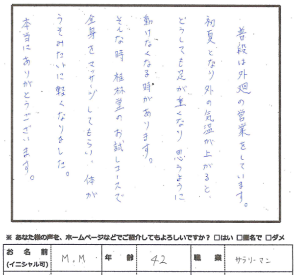 体が　重たい、疲れの営業マンの声の画像